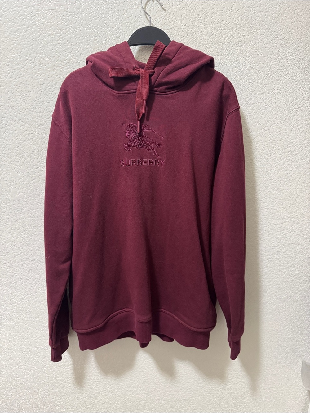 Burberry Men's Burgundy Pullover Hoodie with Embroidered Logo